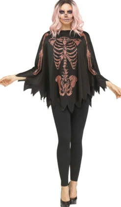 Fun World Poncho Rose Gold/Glitter Skeleton
